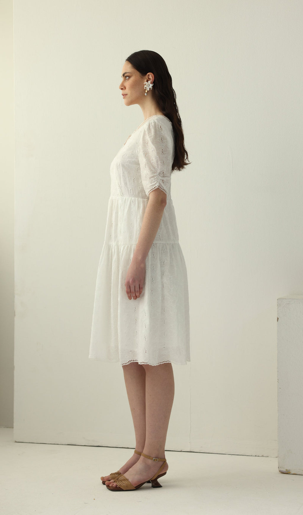 V Neck Midi Dress In White