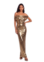 Obama Off the Shoulder Maxi Dress In Gold