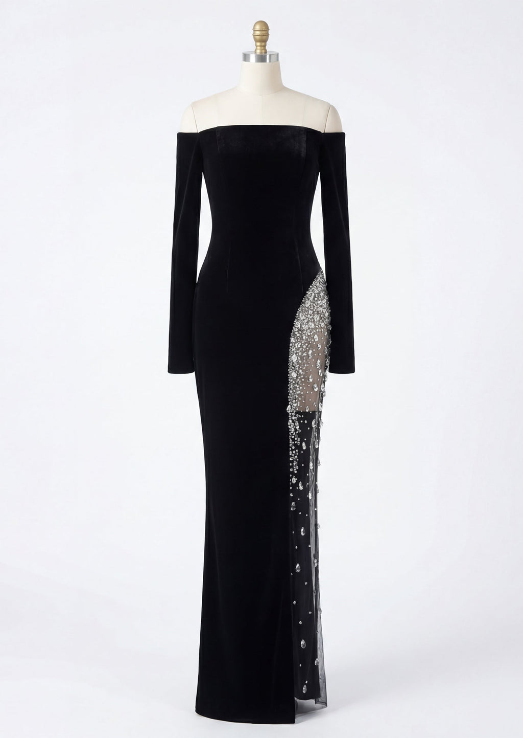 Jean Off Shoulder Velvet Maxi Dress In Black