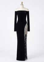Jean Off Shoulder Velvet Maxi Dress In Black