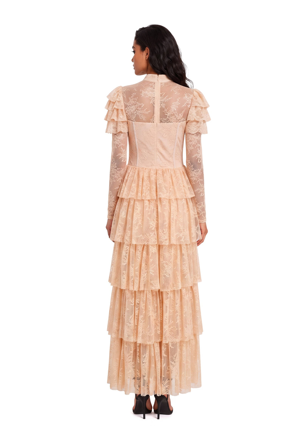 Kaikane Tiered Ruffle Lace Maxi Dress