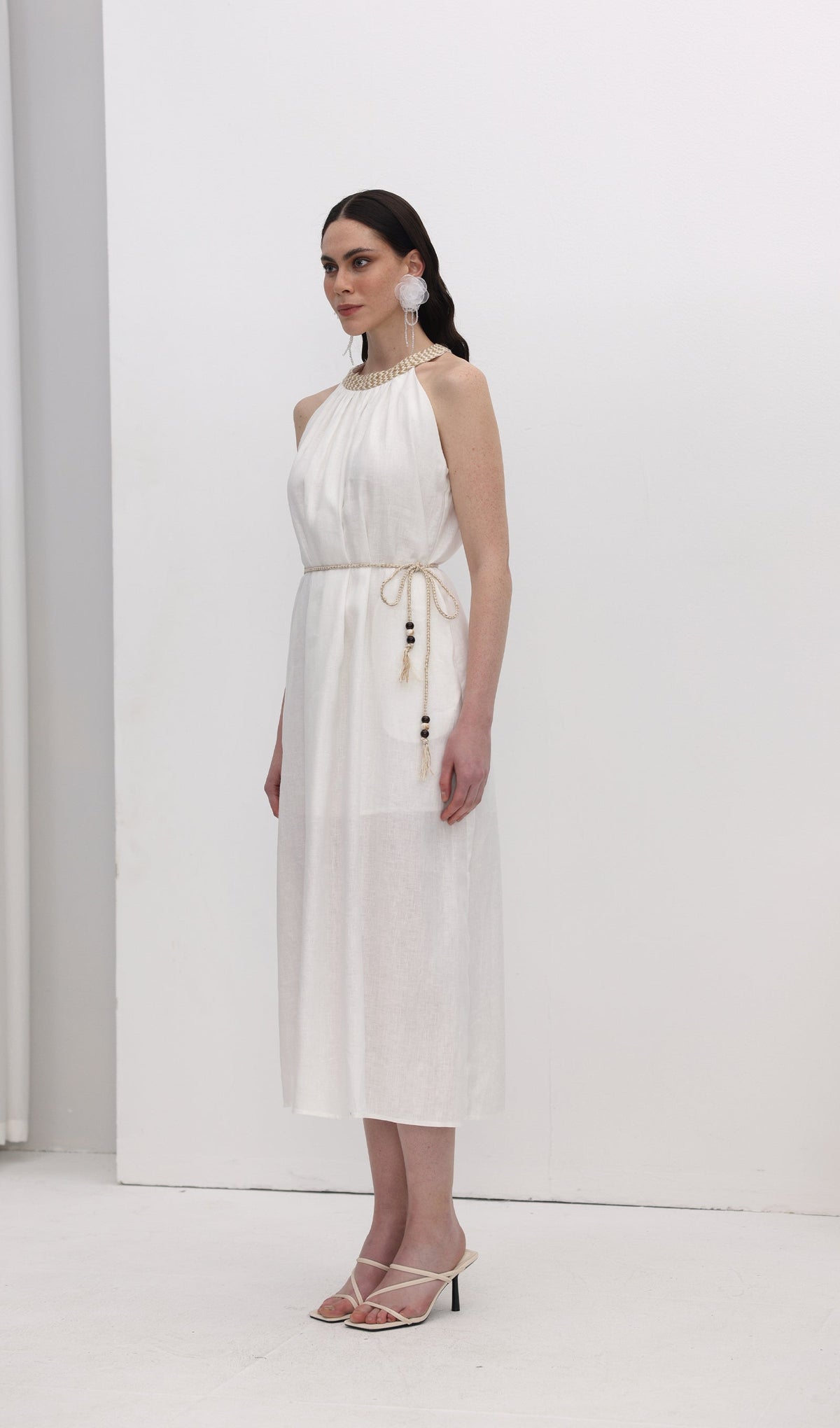 Halter Neck Linen Midi Dress