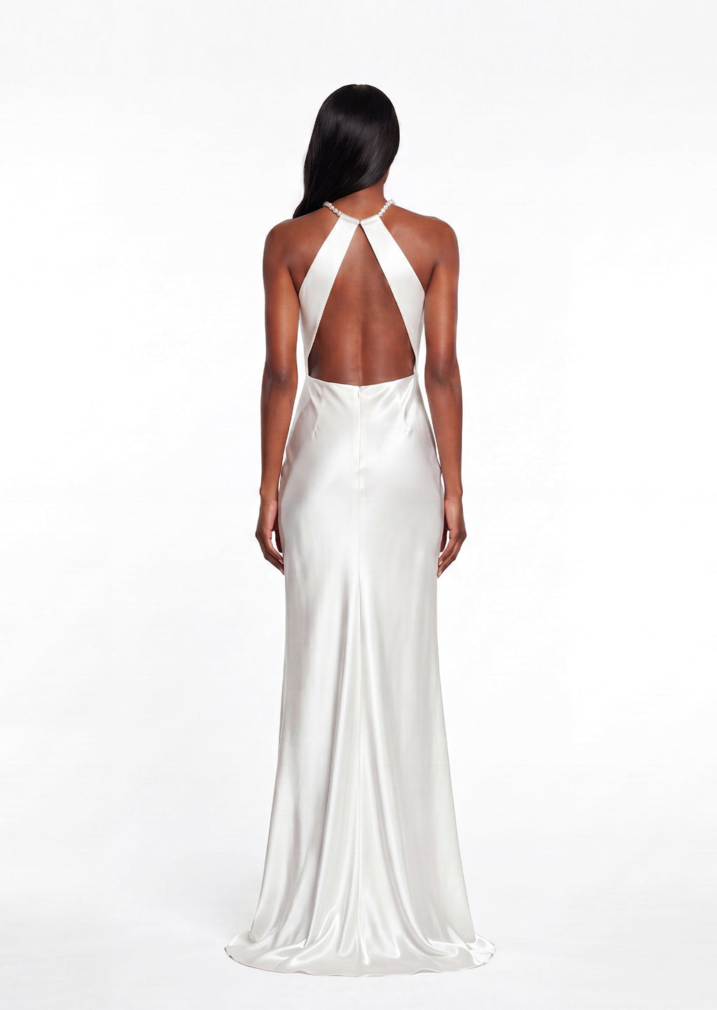 Pallavi Halterneck Satin Maxi Dress In White