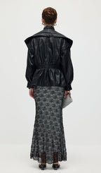 Waisted Lapel Leather Jacket In Black