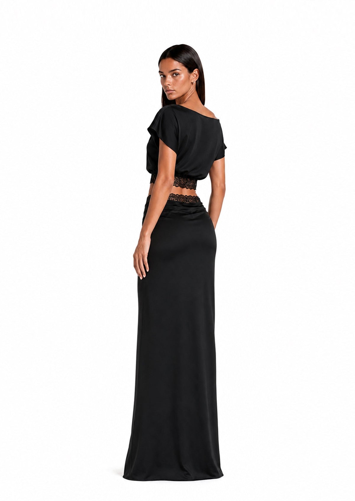 Kahiau One Shoulder Lace Top & Fishtail Skirt Set