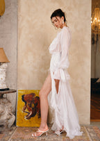 Acantha Plunging Neckline Chiffon Dress In White