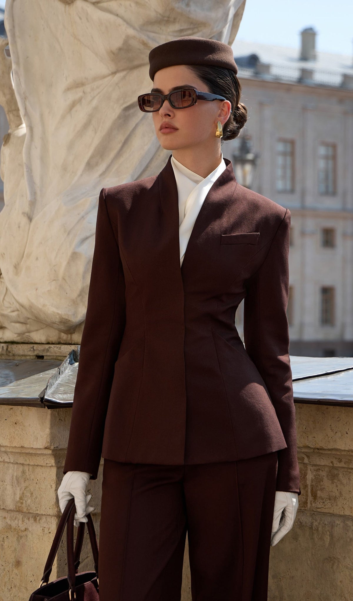 Fitted Jacket With High Collar & Maxi Pants