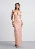 Cambria Bow Sequin Scalloped Maxi Dress In Pink