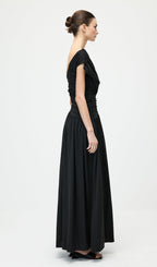 Black Off Shoulder Pleated Maxi Dress