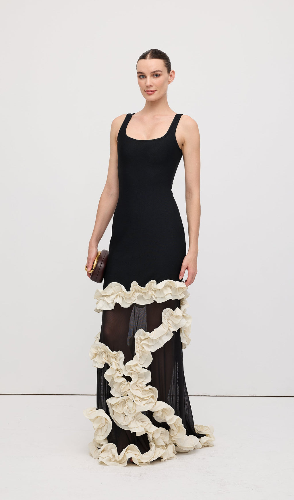 Wisteria Gown Maxi Dress In Black & White