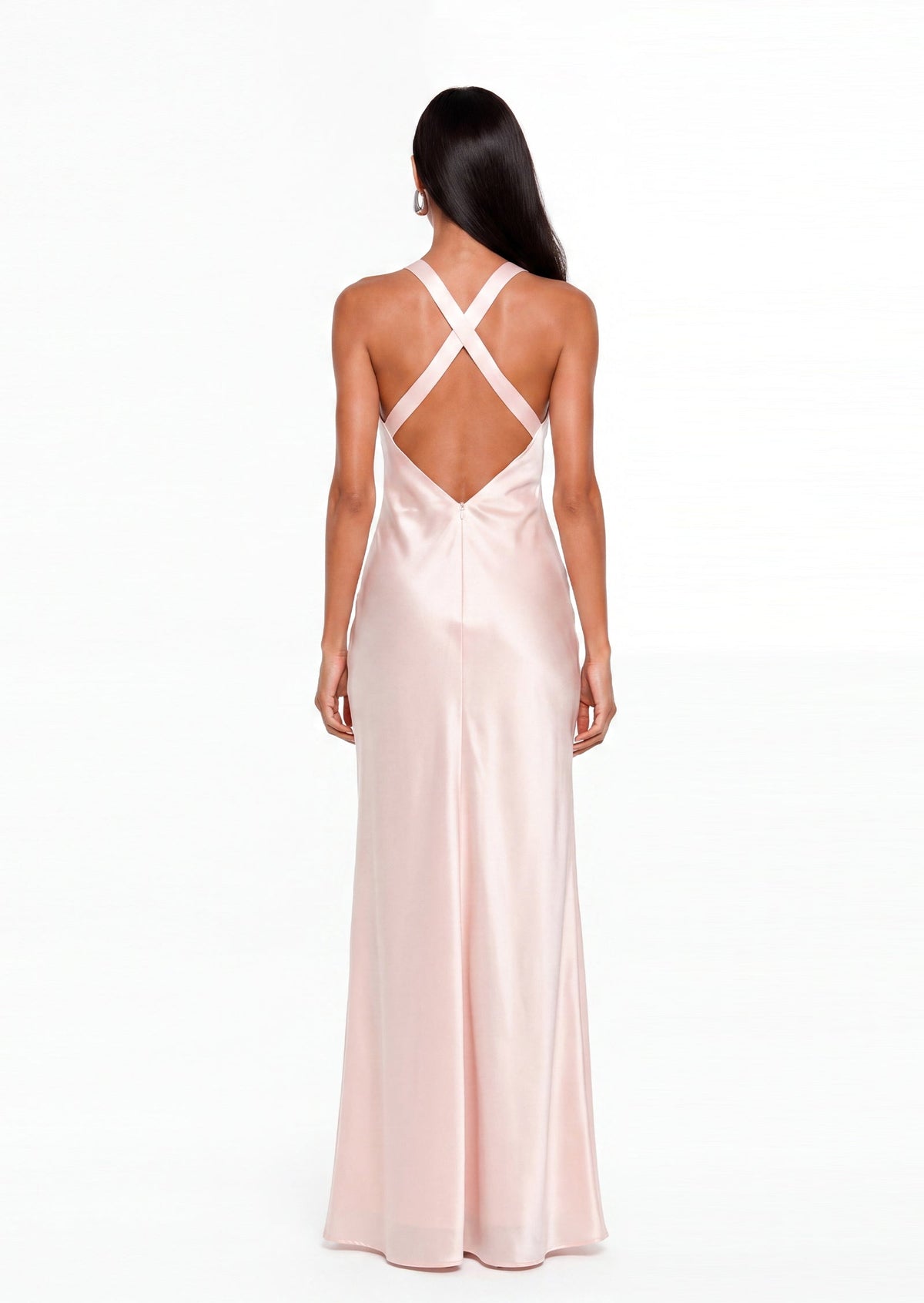 Aretha Satin Open Back Maxi Dress In Pink