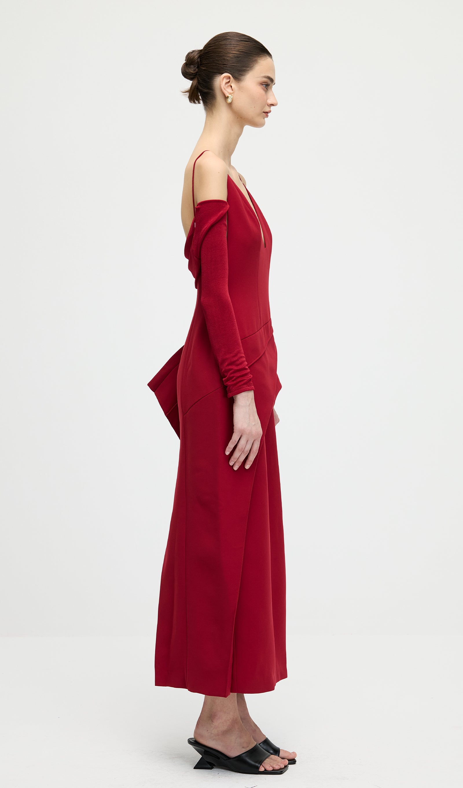 A Line Maxi Dress With V Neckline In Red