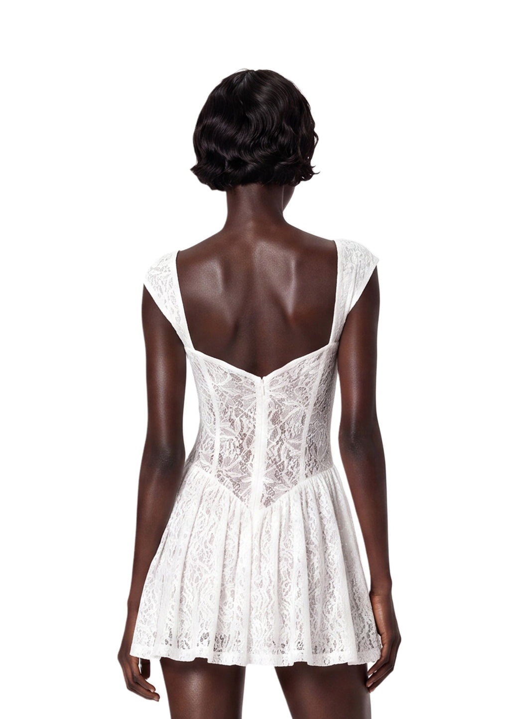 Ichirou Square Neck Short Lace Dress In White