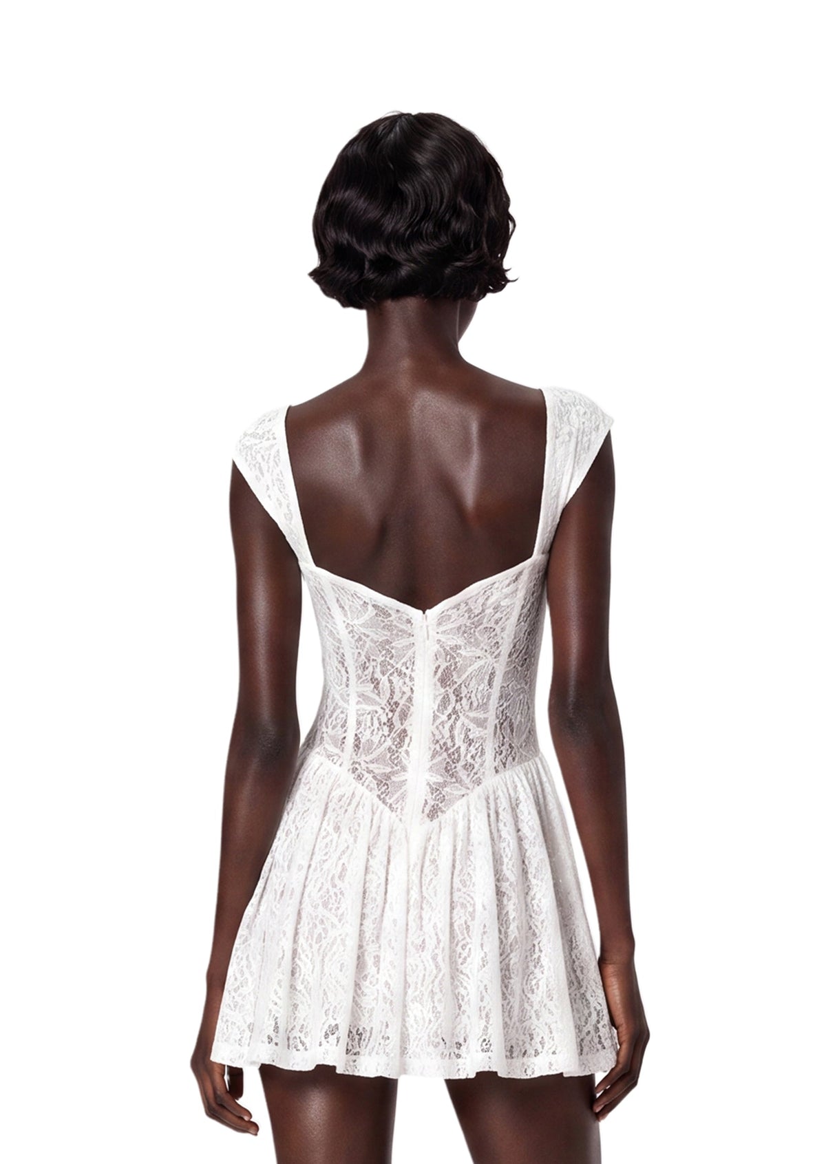Ichirou Square Neck Short Lace Dress In White