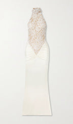 Gathered Lace Jersey Halterneck Dress