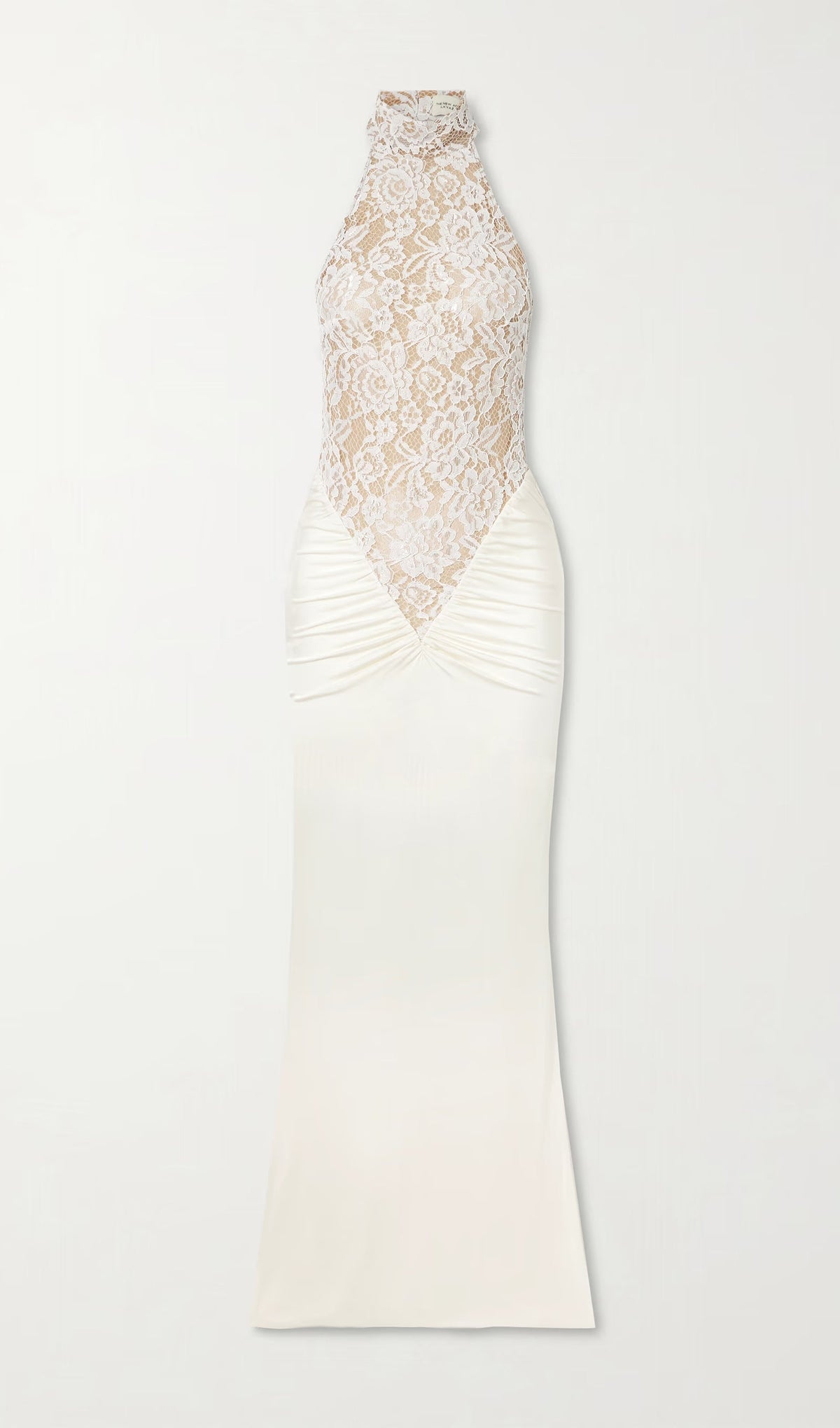 Gathered Lace Jersey Halterneck Dress