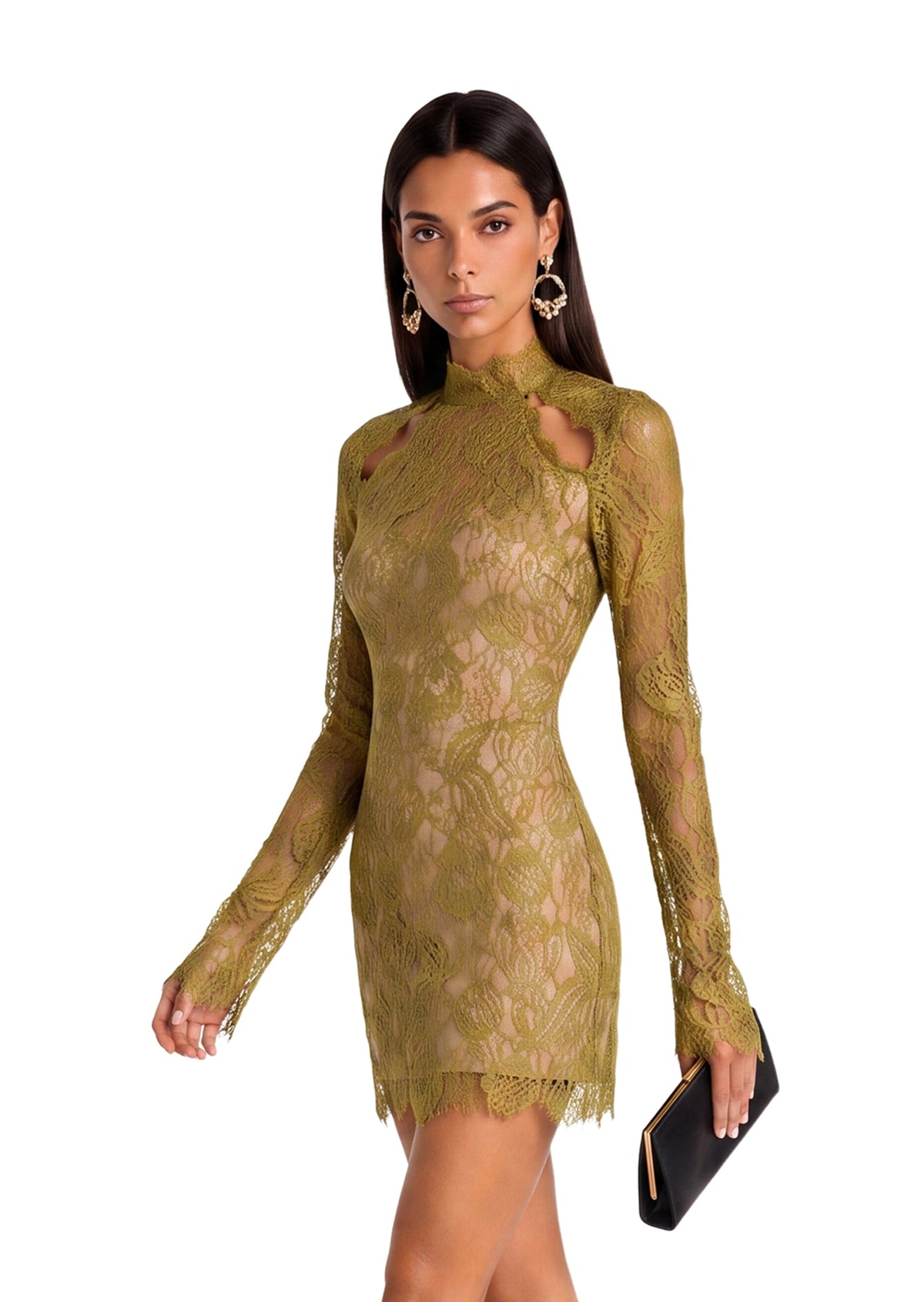 Kahua Lace long Sleeved Mini Dress