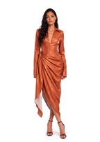 Wafai Ruffled Ribbon Shirt Midi Dress In Orange