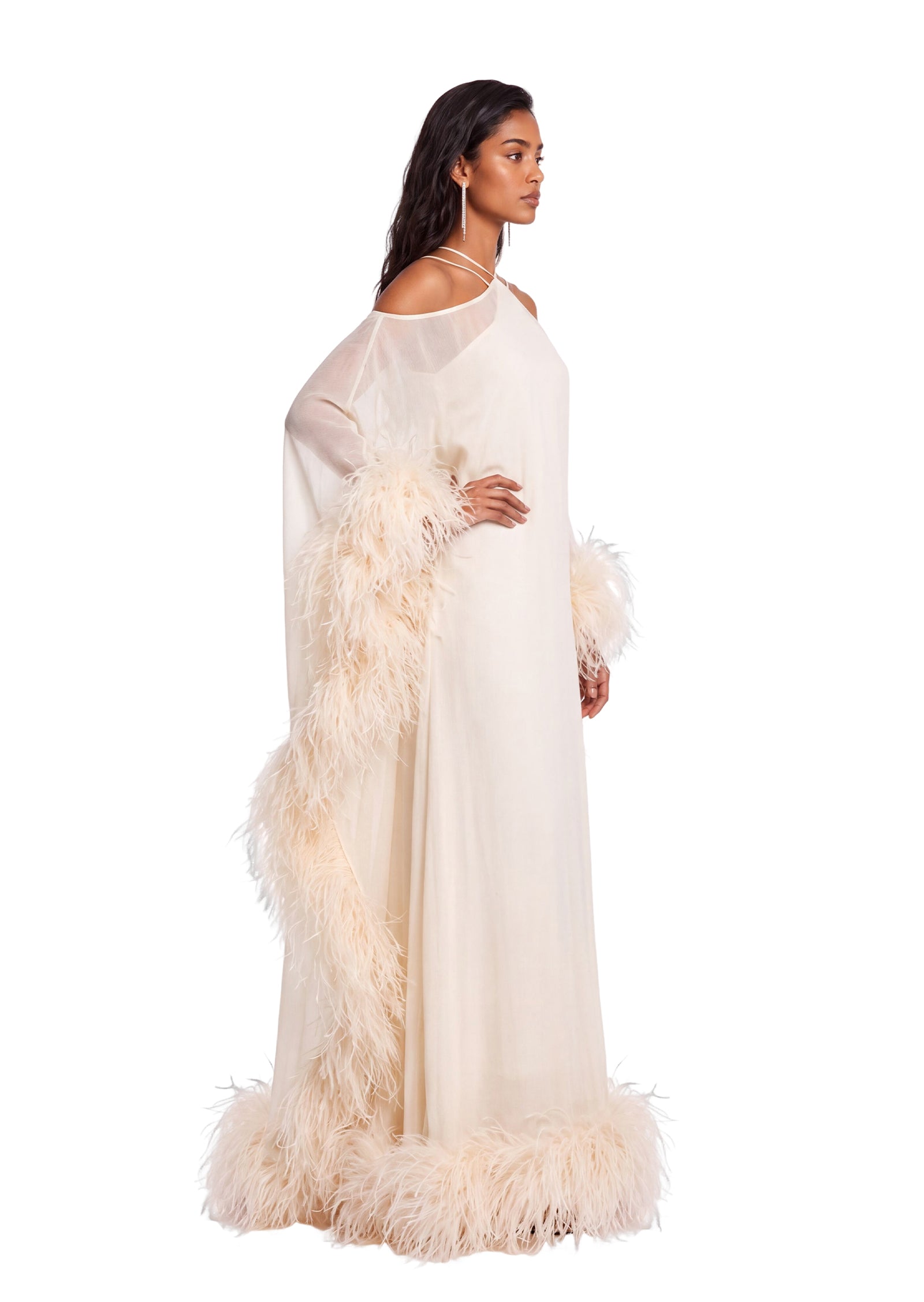 Paget Halter Neck Ostrich Feather Maxi Dress