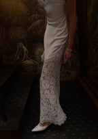 V Neck Satin Maxi Dress With Lace In White