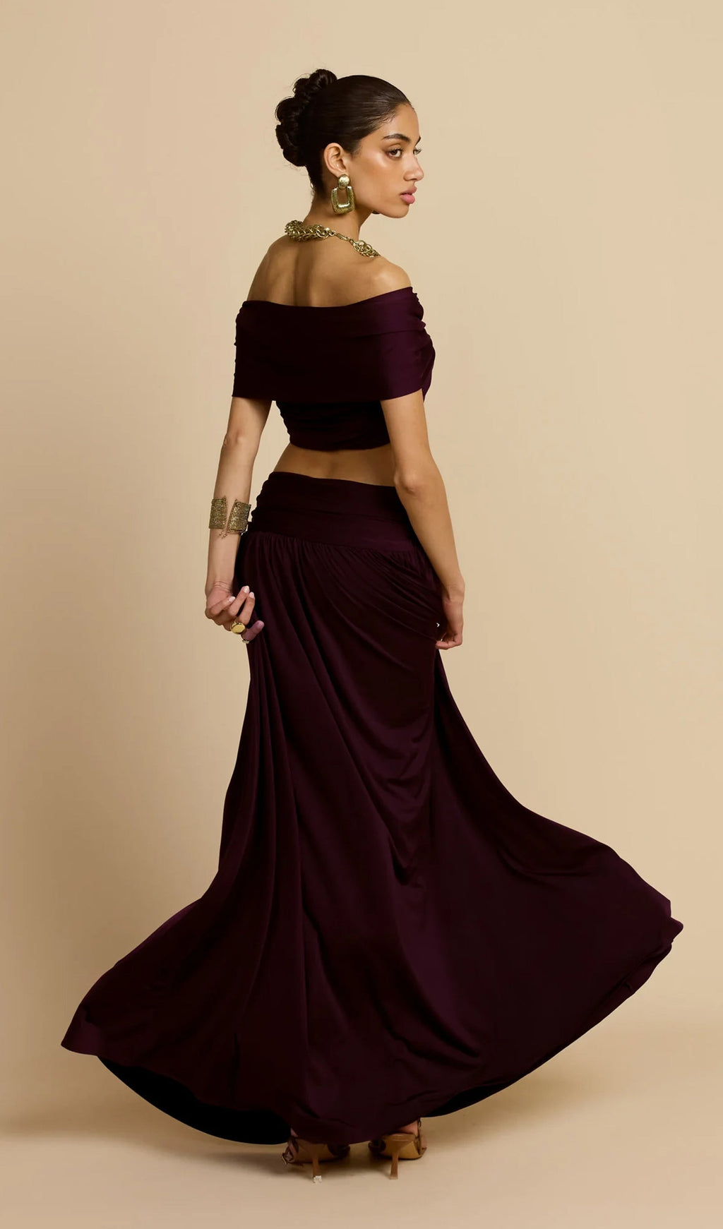 Ruched Top & Maxi Skirt Two Piece Set