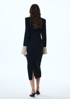 Vina Lapel Crepe Midi Dress In Black