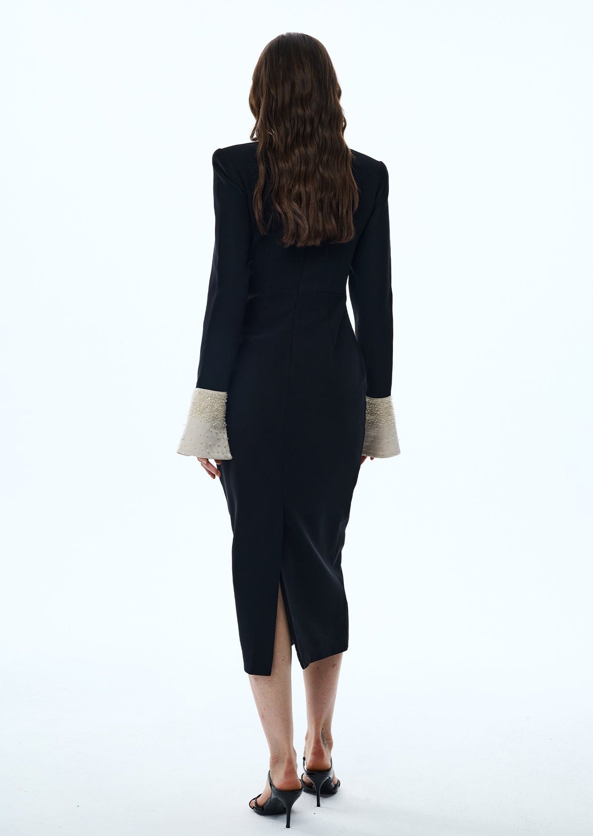 Vina Lapel Crepe Midi Dress In Black