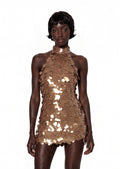 Ibtesam Halter Neck Sleeveless Mini Dress In Brown