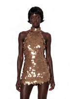 Ibtesam Halter Neck Sleeveless Mini Dress In Brown