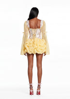 Octavius Floral Corset Bubble Mini Dress In Yellow