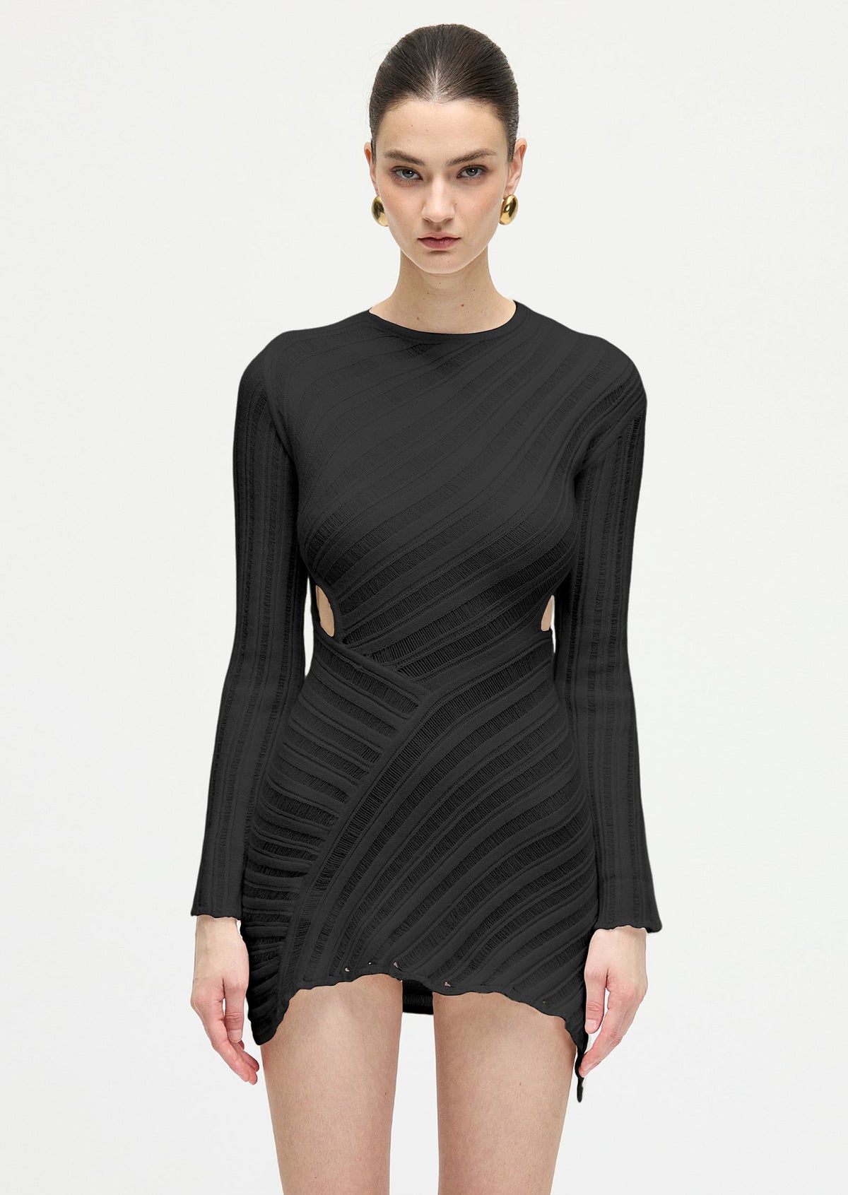 Hollow Out  Mini Dress - Black