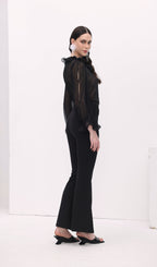 Florwer Detail High Waist Flared Trousers