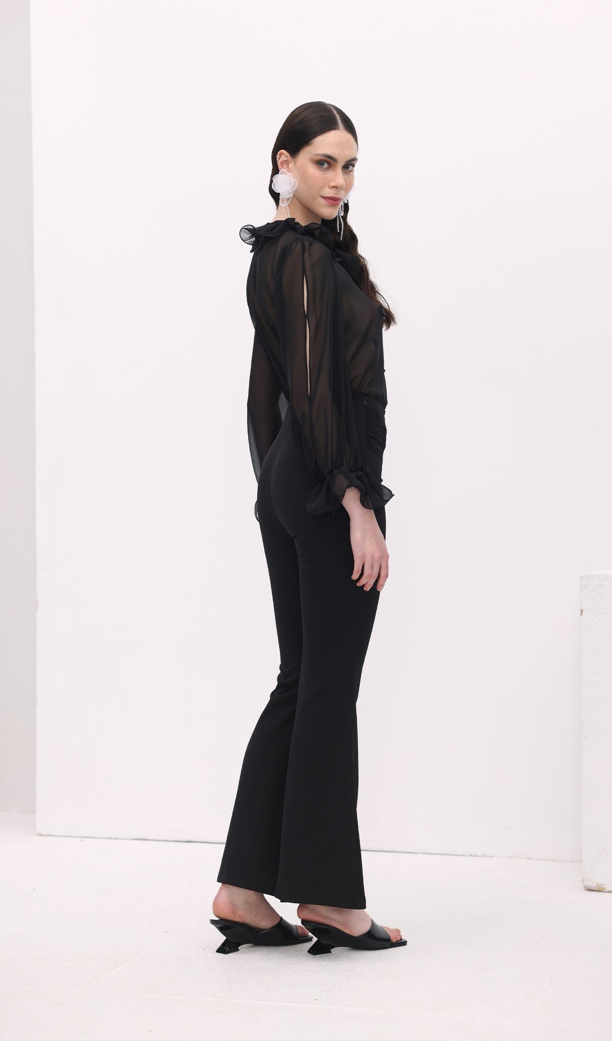 Florwer Detail High Waist Flared Trousers
