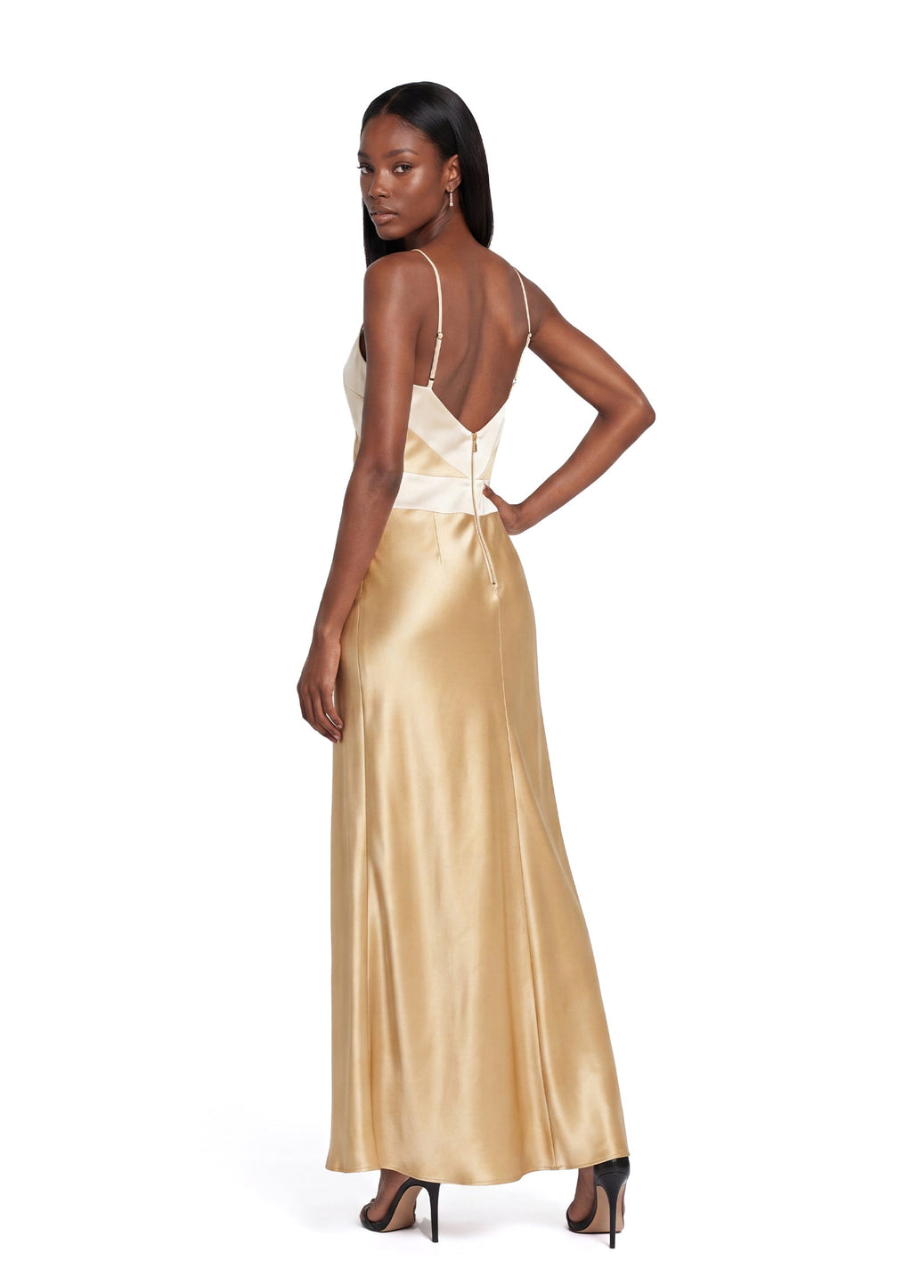 Qiana Halter Neckline Satin Maxi Dress