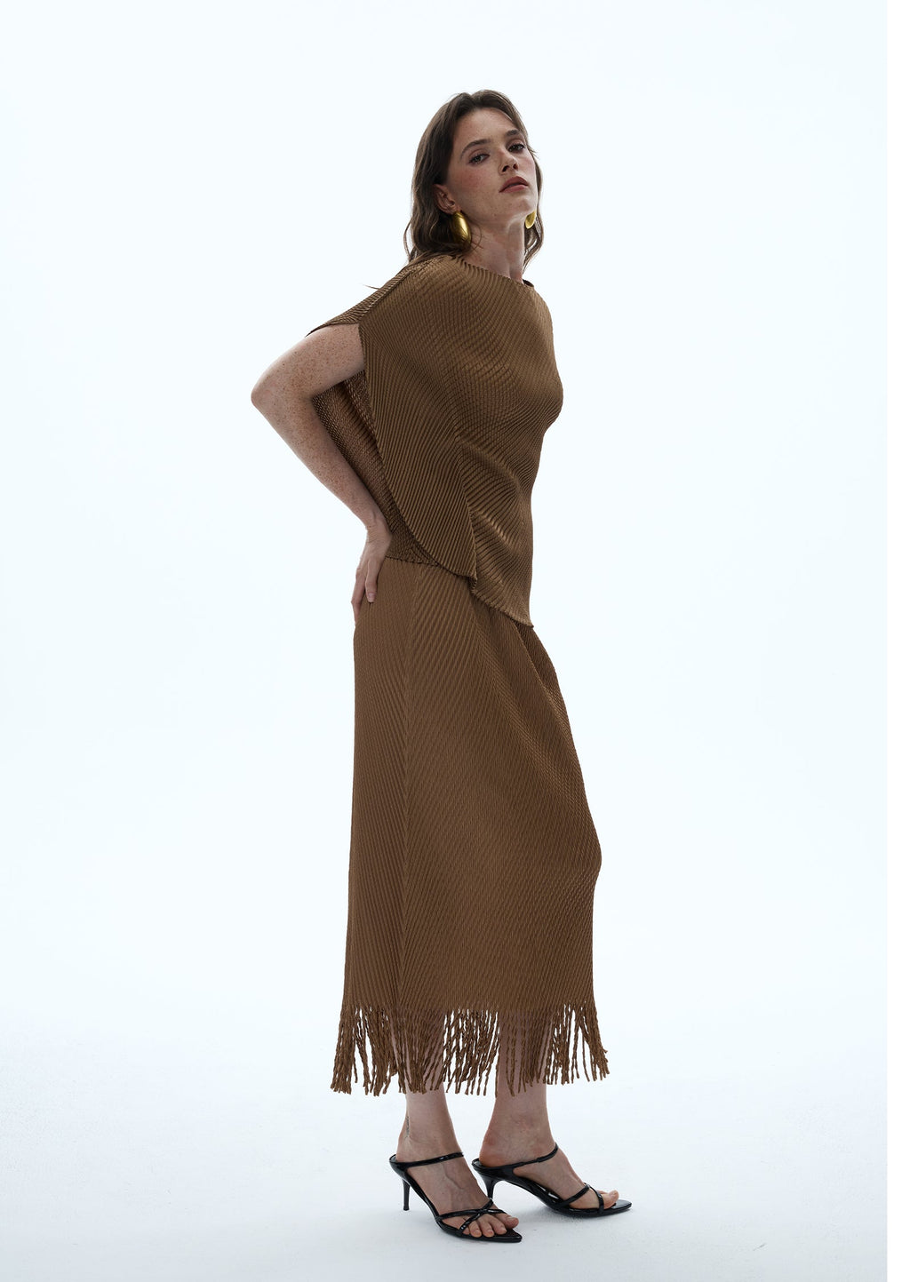 Macaria Knit Cape Top & Fringe Skirt Set