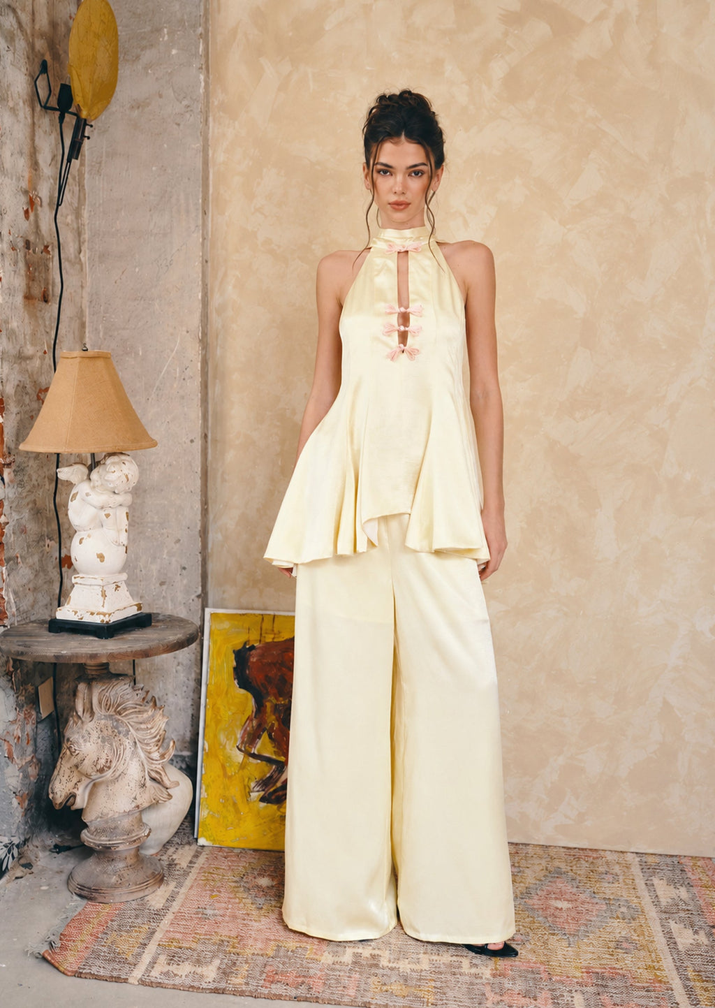 Abilyx Halter Top & Maxi Pants Set In Yellow