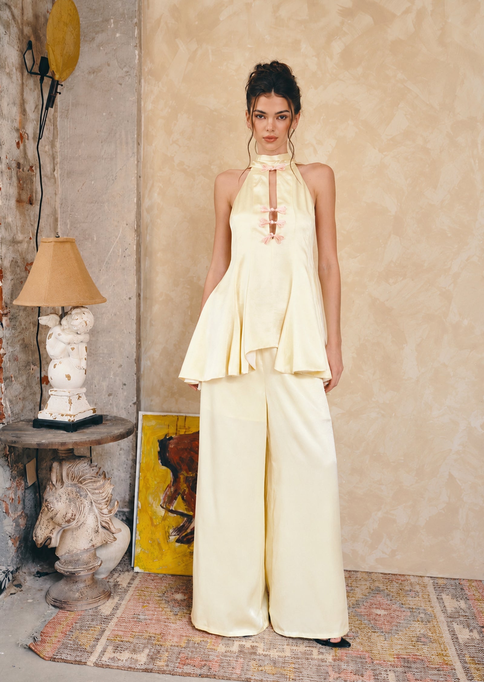 Abilyx Halter Top & Maxi Pants Set In Yellow