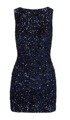 Cinematic Sequin Mini Dress In Navy