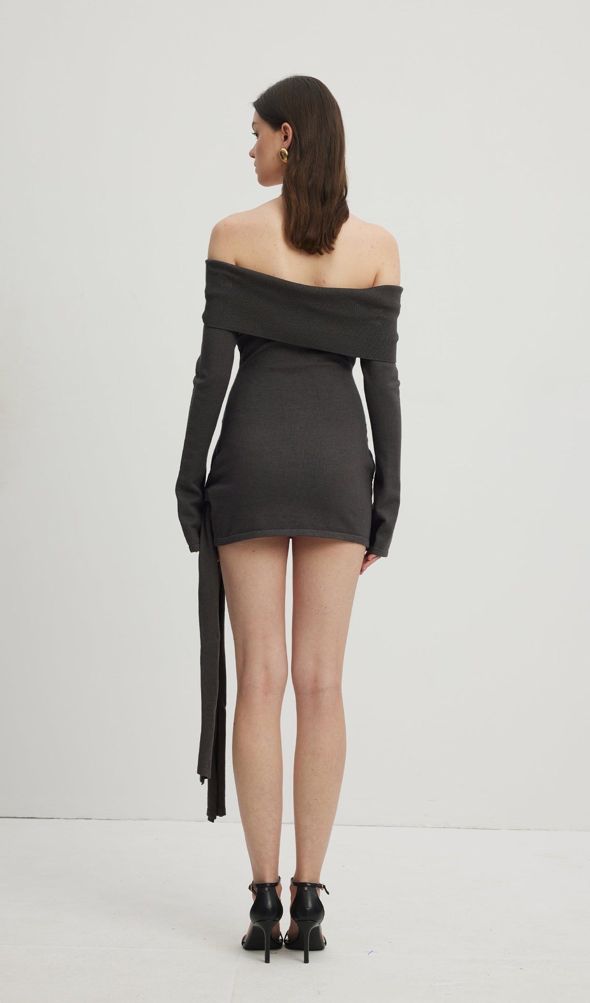 Off Shoulder Tie Knit Mini Dress