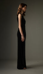 Embellished Velvet Split Maxi Dress In Black