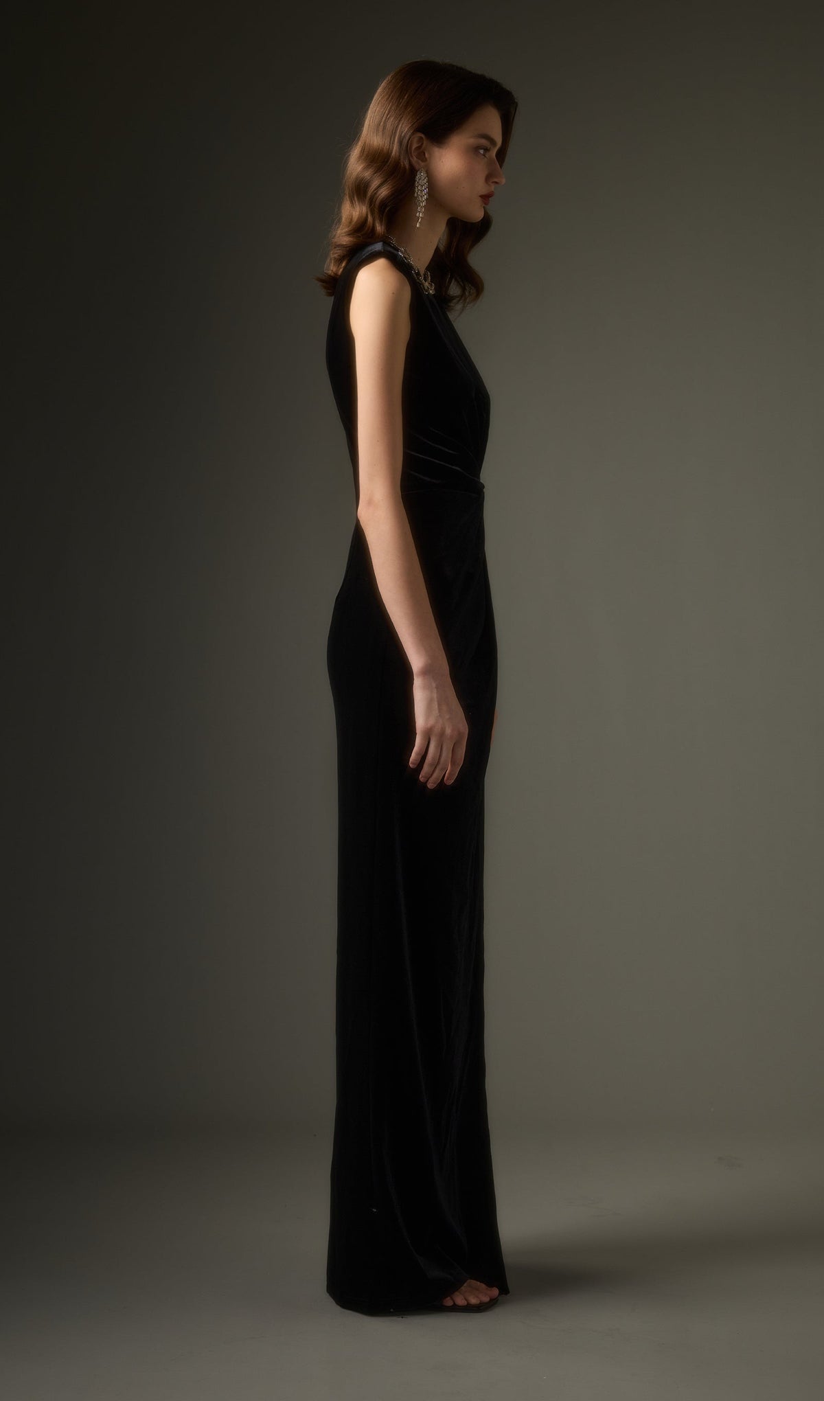 Embellished Velvet Split Maxi Dress In Black