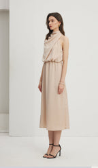 Asymmetric Satin Midi Dress