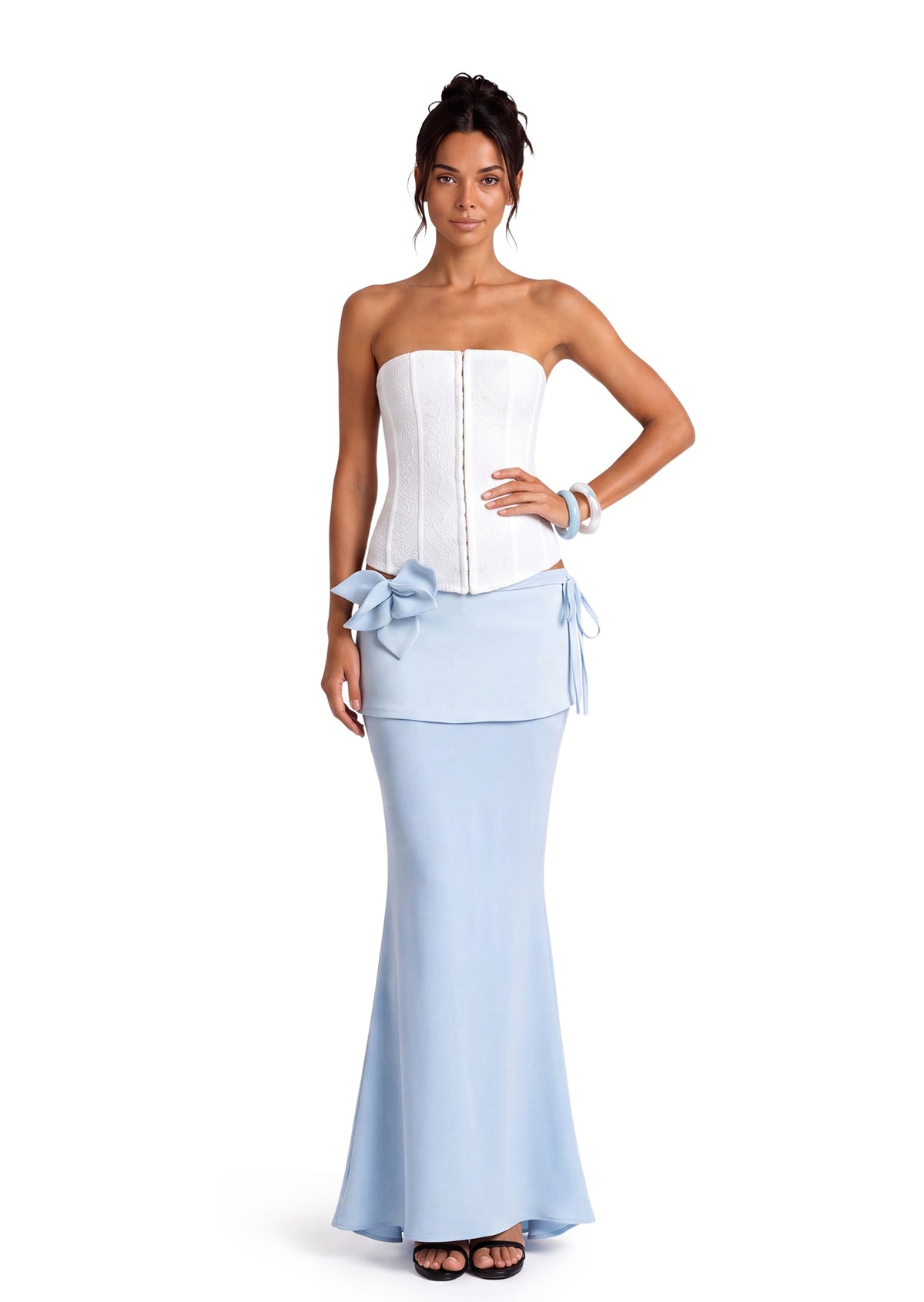 Caitir Fishtail Slit Maxi Skirt In Blue