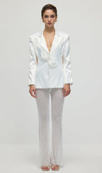 Faux-Pearl Floral Blazer & Trousers Set