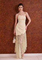 Elowise Satin And Lace Maxi Dress In Lemon