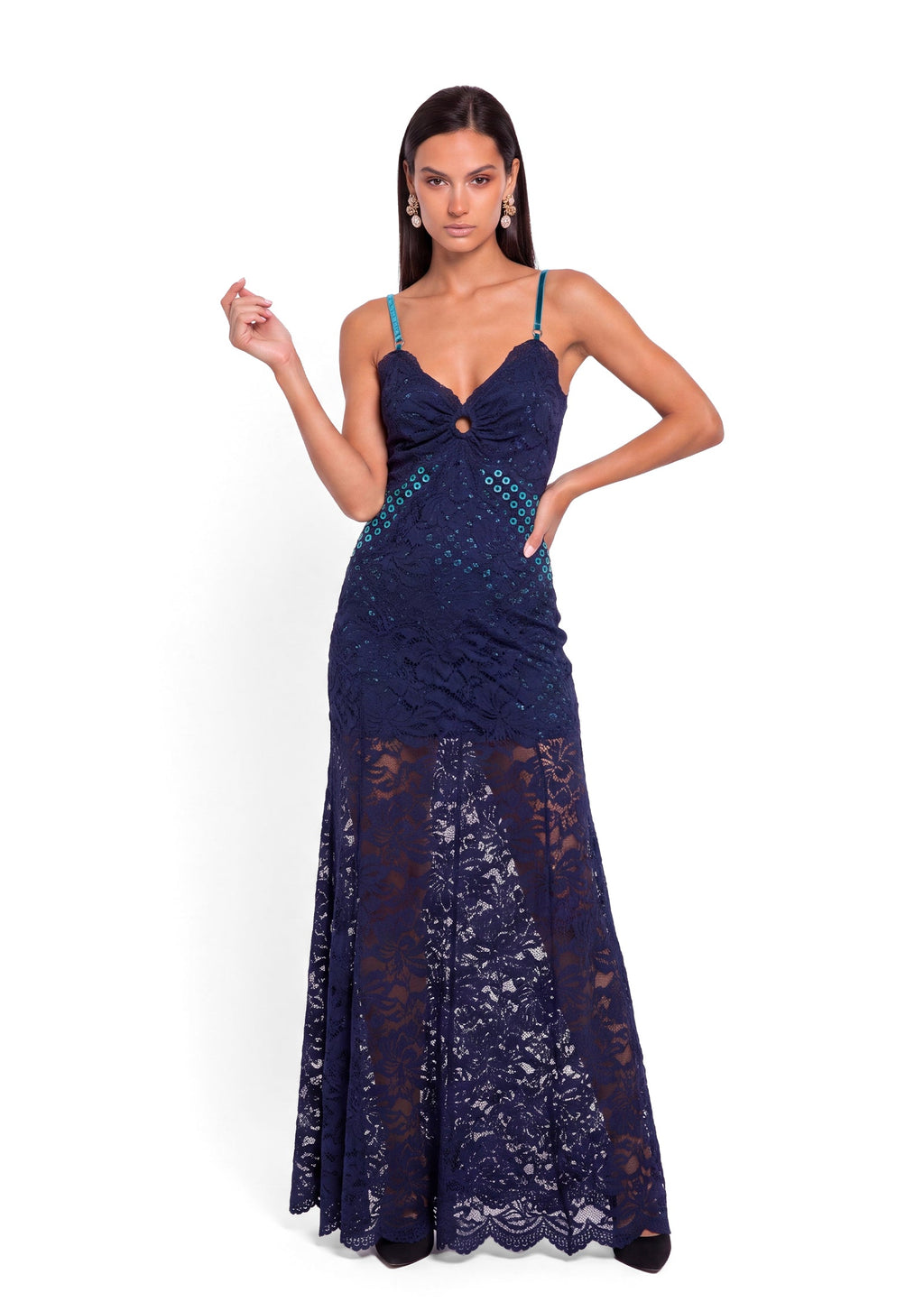 Tabby Sleeveless Lace Maxi Dress In Blue