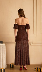 Off Shoulder Stretch Sequin Maxi Dress