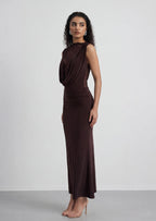 Sleeveless Lace Bodice Ruched Maxi Dress