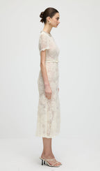 Cream Tulle Lace Midi Dress