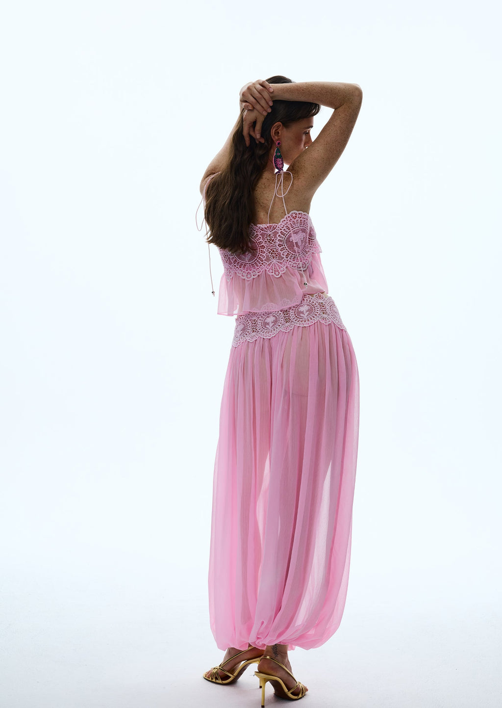 Luenie Chiffon Top & Pant Two Piece Set In Pink